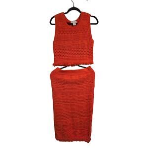 House of Harlow 1960 Orange Crochet Two-Piece Set Crop Top & Pencil Skirt Size M